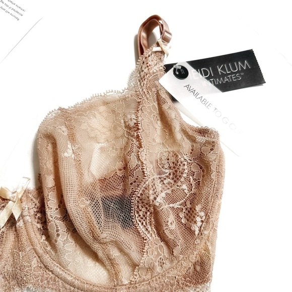 Heidi Klum Intimates Johana Shadow Gray/Scallop Shell Underwire Lace Bra Tan 32F - Picture 4 of 13